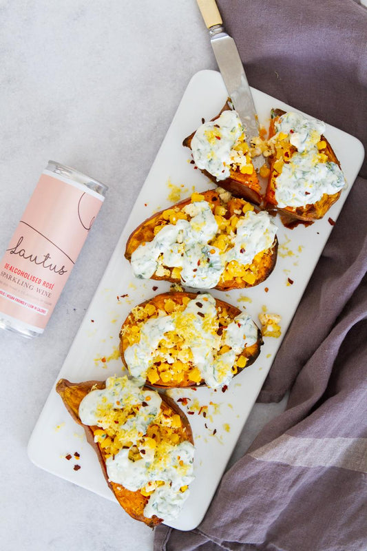 Sweet Potato with Corn, Feta, and Coriander Yoghurt Dressing | Lautus Sparkling Rosé (Curious Case Exclusive)