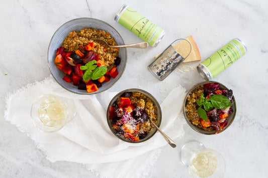 Meat-Free Roasted Vegetables & Garlic Barley Risotto |  Lautus Savvy White